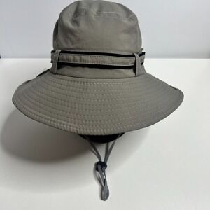 Island Planet Safari Hat Khaki Green Wide Brim Adjustable Snap Strap Packabl NWT